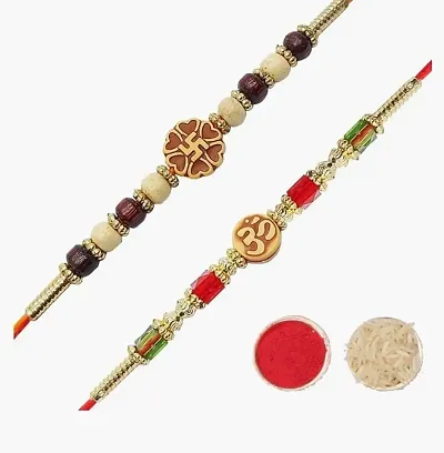 Handmade Beautiful 2 Pieces Rakhi with Roli Chawal And Rakhi Card For Brother