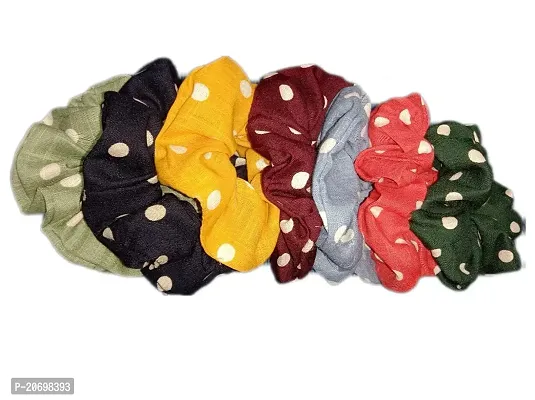 DEEGLO ?Latest Printed Chiffon Scrunchies Hair Bands for Women (Pack of 6) (Polka dots)-thumb2