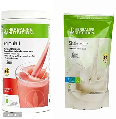 HERBALIFE COMBO OF FORMULA-1 STRAWBERRY + SHAKEMATE Nutrition Drink  (1 kg, Strawberry Flavored)-thumb0