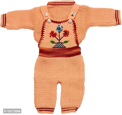 Velour Shoppe Magic Knit Hand Made Peach Woolen Baba Jump Suit for Baby with High Neck Sweater (0-3 Months)
