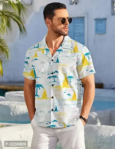 Reliable White Cotton Blend Printed Casual Shirt For Men-thumb0