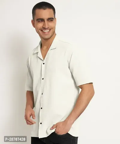 Reliable White Polyester Blend Solid Short Sleeves Casual Shirts For Men-thumb4