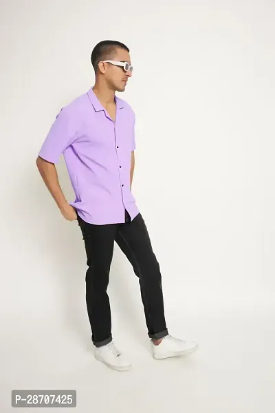 Reliable Purple Polyester Blend Solid Short Sleeves Casual Shirts For Men-thumb4