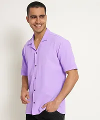 Reliable Purple Polyester Blend Solid Short Sleeves Casual Shirts For Men-thumb1