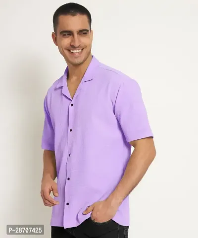 Reliable Purple Polyester Blend Solid Short Sleeves Casual Shirts For Men-thumb2