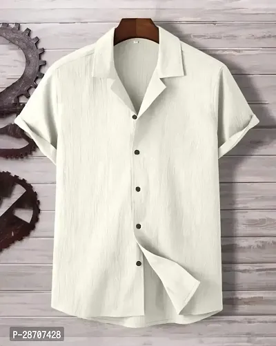 Reliable White Polyester Blend Solid Short Sleeves Casual Shirts For Men-thumb0