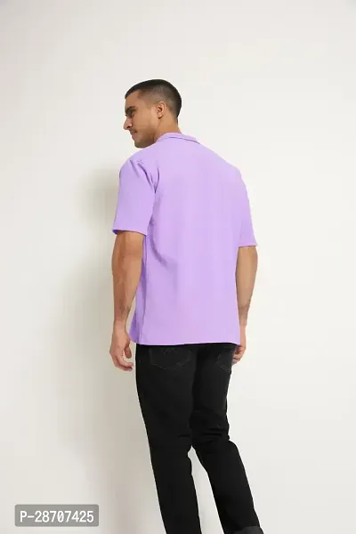 Reliable Purple Polyester Blend Solid Short Sleeves Casual Shirts For Men-thumb3