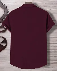 Reliable Maroon Polyester Blend Solid Short Sleeves Casual Shirts For Men-thumb2