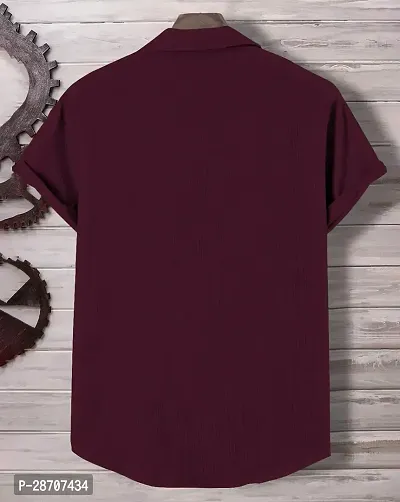 Reliable Maroon Polyester Blend Solid Short Sleeves Casual Shirts For Men-thumb3