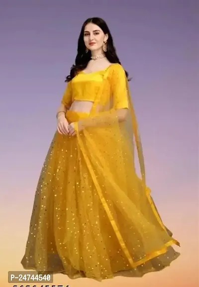 Stylish Yellow Net  Lehenga Choli Set For Women-thumb0