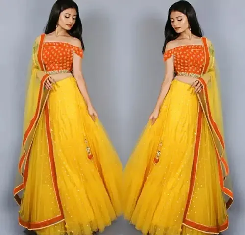 Stylish Net Lehenga Embellished Semi Stitched Choli Set