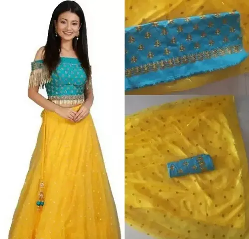 Nena Fashion Women's Net Semi-Stitched Lehenga Choli (Roop Yellow Choliii_Yellow_X-Large_Yellow_Free Size)