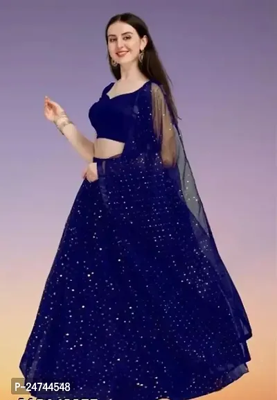 Stylish Blue Net  Lehenga Choli Set For Women-thumb0