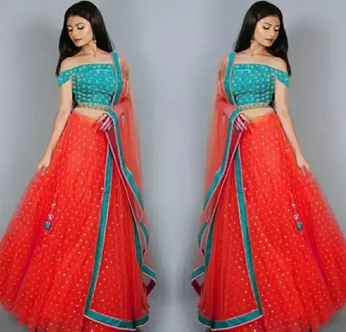 Stylish Net Lehenga Embellished Semi Stitched Choli Set