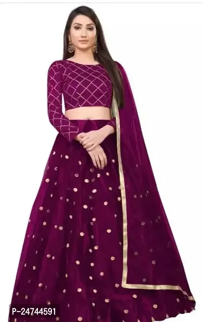 Stylish Purple Net  Lehenga Choli Set For Women-thumb0