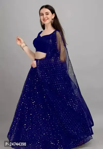 Stylish Blue Net  Lehenga Choli Set For Women-thumb0