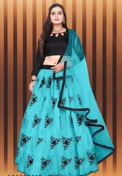 Trendy Net Embroidered Semi Stitched Lehenga Choli