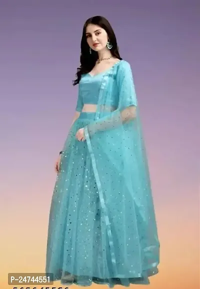 Stylish Turquoise Net  Lehenga Choli Set For Women-thumb0