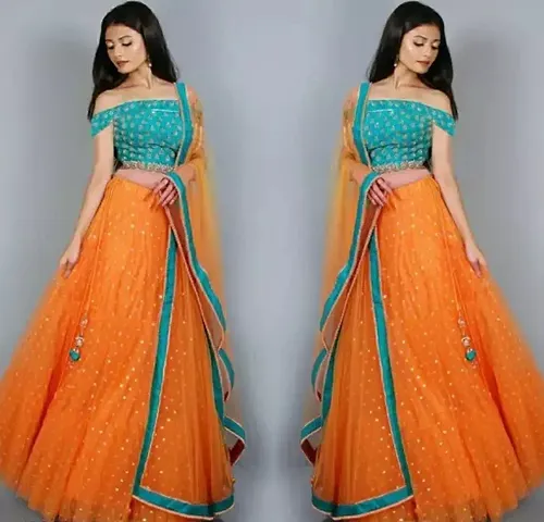 Stylish Net Lehenga Embellished Semi Stitched Choli Set