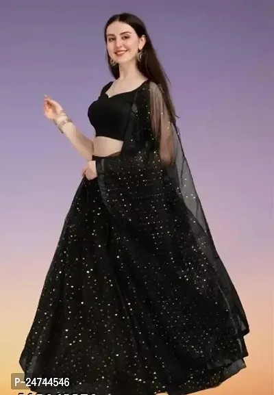 Stylish Black Net  Lehenga Choli Set For Women-thumb0