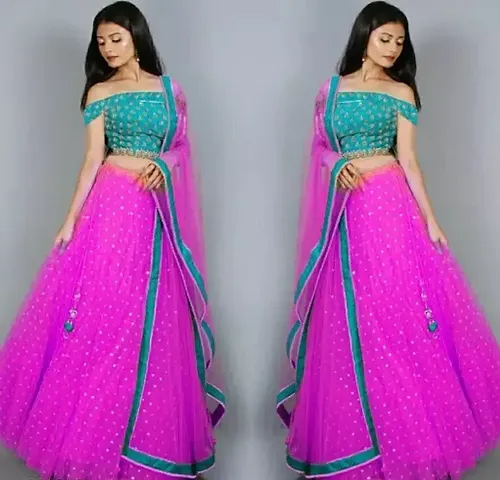 Stylish Net Lehenga Embellished Semi Stitched Choli Set