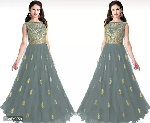 Stylish Women Net Festive and Party wear Semi Stitched Ethnic Gown Pack of 2