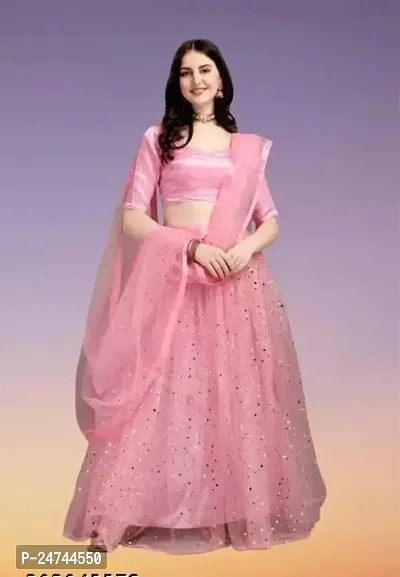 Stylish Pink Net  Lehenga Choli Set For Women-thumb0