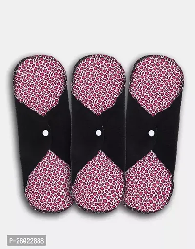 Pack Of 3 Pink Dotted Reusable Cloth Period Pads For Heavy Flow Leakproof Overnight Protects,Washable Cloth Panty Liners Period Pads,Large Sanitary Pads Set With Wings For Women.