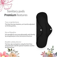 Black Reusable Cloth Period Pads Washable Napkin For Heavy Flow Leakproof Overnight Protects,Large Sanitary Pads Set With Wings For Women,Washable Cloth Panty Liners Period Padspack Of 2-thumb2