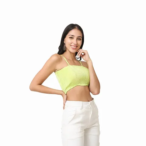 Trendy Solid Spaghetti Straps Western Stylish Ribbed Cami Crop Top for Women