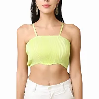 Trendy Solid Spaghetti Straps Western Stylish Ribbed Cami Crop Top for Women-thumb3