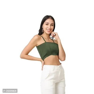 Trendy Solid Spaghetti Straps Western Stylish Ribbed Cami Crop Top for Women-thumb0