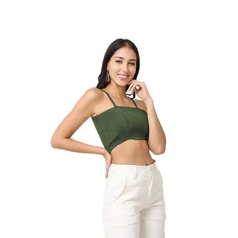 Trendy Solid Spaghetti Straps Western Stylish Ribbed Cami Crop Top for Women