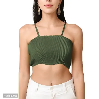 Trendy Solid Spaghetti Straps Western Stylish Ribbed Cami Crop Top for Women-thumb4