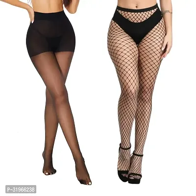 Stylish Black Nylon Stockings For Women Pack Of 2-thumb0