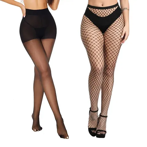 Stylish Black Nylon Stockings For Women Pack Of 2