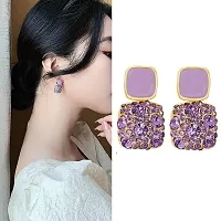 Stylish Korean Style Purple Square Crystal Earrings For Women and Girls-thumb1