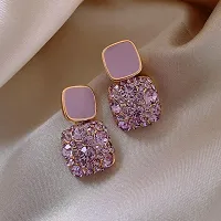 Stylish Korean Style Purple Square Crystal Earrings For Women and Girls-thumb2