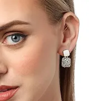 Stylish Korean Style White Square Crystal Earrings For Women and Girls-thumb2