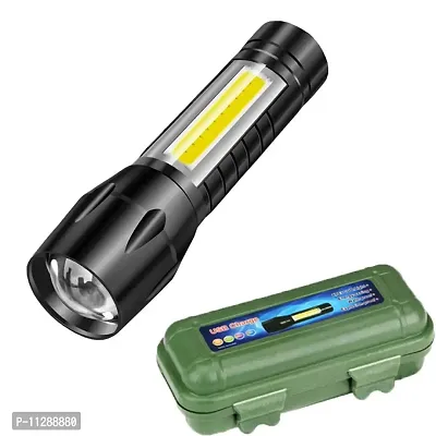 RSCT Torch Lights Rechargeable Quality LED Flashlight with COB Light Mini Waterproof Portable LED COB Flashlight USB Rechargeable 3 Modes Clip Light (Mini Torch)