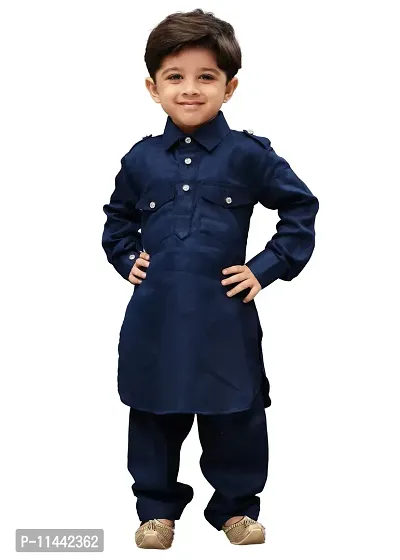 Classic Cotton Blend Party Wear Pathani Suit Salwar Set For Boys