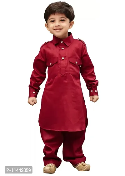 Classic Cotton Blend Party Wear Pathani Suit Salwar Set For Boys