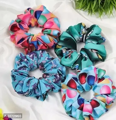 Pelly Kelly Printed Scrunchies For Women And Girls Pack Of 4-thumb0