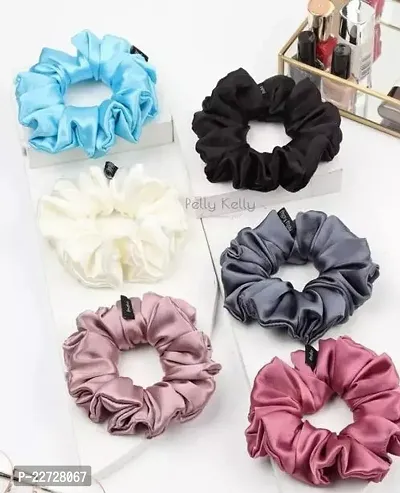 Fancy Women Multicolor Satin Scrunchies Pack Of 6