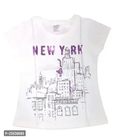 MS Raju Store Printed Short Sleeve Tee Shirt For Girls In White Colour