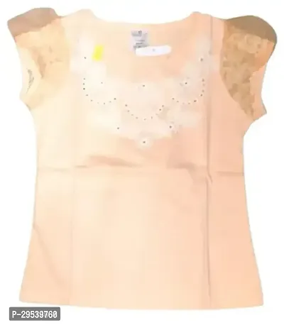 MS Raju Store Design Printed Short Sleeve Tee Shirt For Girls In Beige Colour