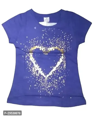 MS Raju Store Printed Short Sleeve Tee Shirt For Girls In Purple Colour