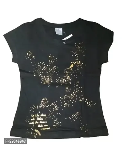 MS Raju Store Printed Short Sleeve Tee Shirt For Girls In Black Colour