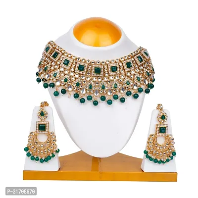 Stylish Green Alloy American Diamond Jewellery Set For Women-thumb2