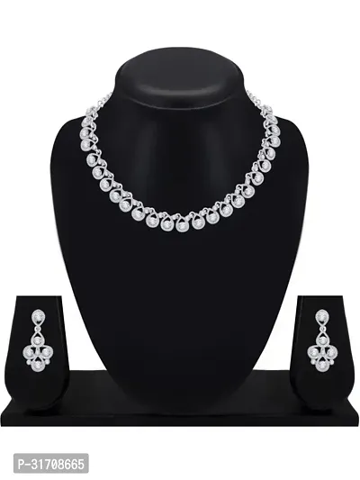 Stylish White Alloy American Diamond Jewellery Set For Women-thumb0